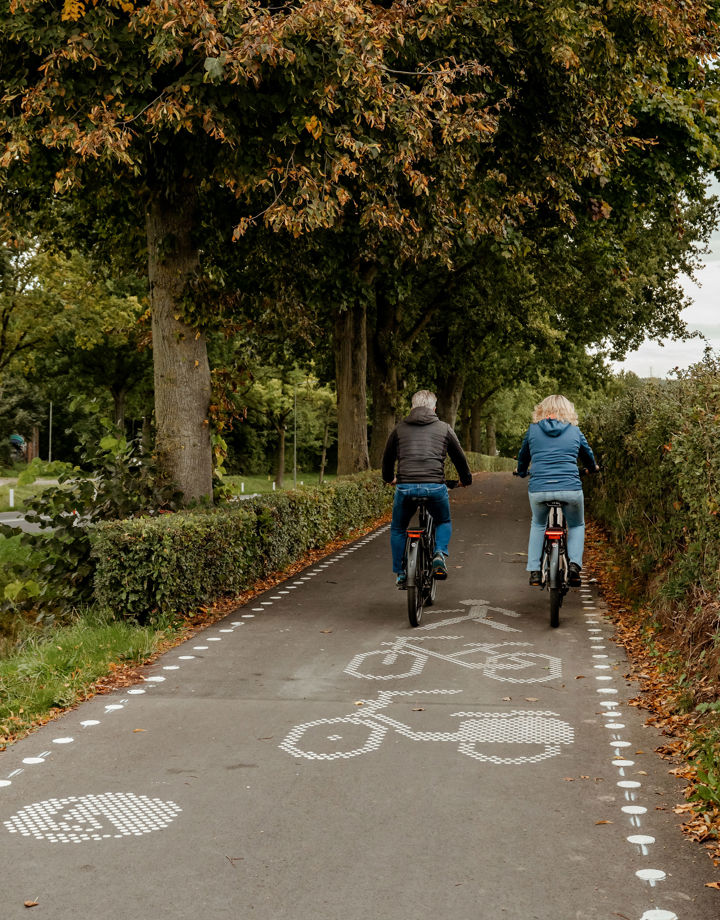 Twee fietsers onder de herfstbomen op de parkstadroute in simpelveld.