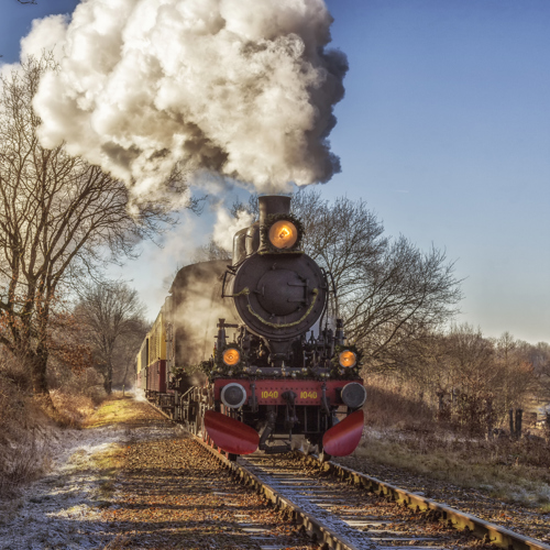 Miljoenenlijn kerstexpres raast door winters landschap
