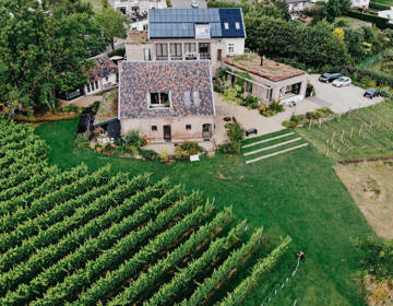 De accommodatie en wijngaarden van Domein Holset vanuit de lucht