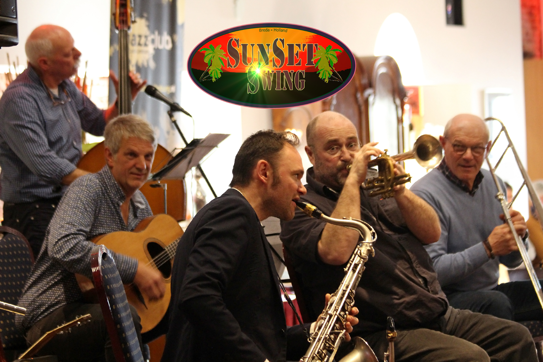Oude Stijl Jazzconcert door de Sunset Swing Jazzband